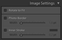 Paleta Image Settings v režimu Custom Package