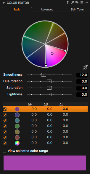 Color Editor v režimu Basic