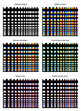Některé běžné metody interpolace, černobílý vzor - zvětšeno 3x
