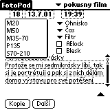 Menu pro výběr objektivů