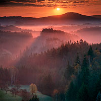 Východ slunce z Křížového vrchu - Národní park České Švýcarsko