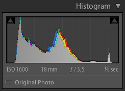 Histogram – snaha o zastření pomocí nástrojů panelu Basic snaha o zastření pomocí nástrojů panelu Basic
