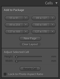 Paleta Cells v režimu Custom Package