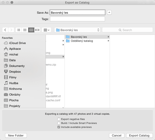 Export někerých fotografií do odděleného katalogu