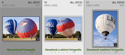 Označení fotografií v gridu