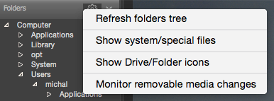 Nastavení palety Folders