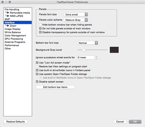 Sekce Interface