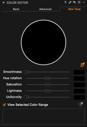 Color Editor v režimu Skin Tone