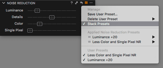 Funkce Stack Presets