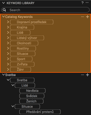 Sekce Catalog Keywords