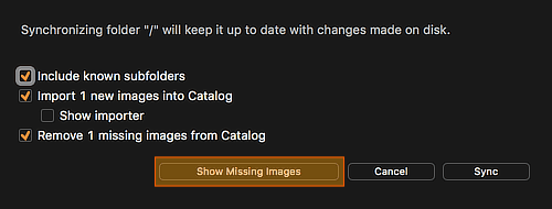 Show Missing Images v synchronizačním dialogu