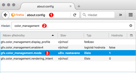 Konfigurace správy barev ve Firefoxu