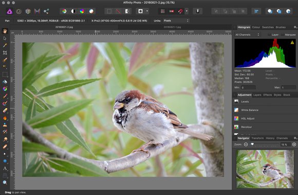 Affinity Photo v režimu jednoho okna