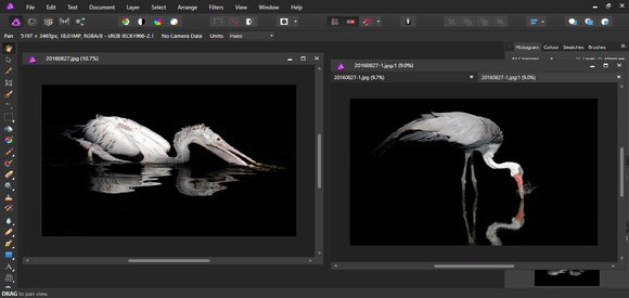 Affinity Photo s odpojenými okny ve Windows