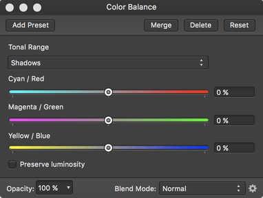 Nastavení vrstvy úprav vyvážení barev (Color Balance)