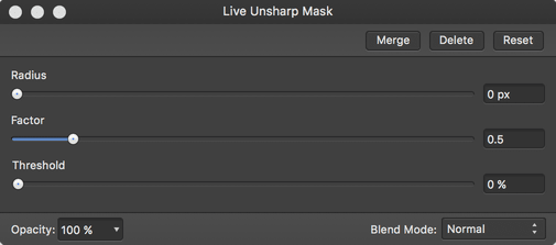 Nastavení filtru doostření (Unsharp Mask)