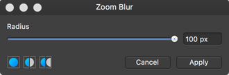 Nastavení filtru zoom rozostření (Zoom Blur)