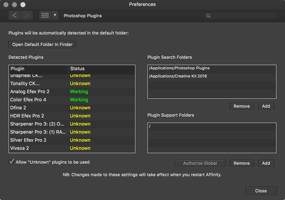 Nastavení pluginů pro Photoshop v Affinity Photo pro Mac