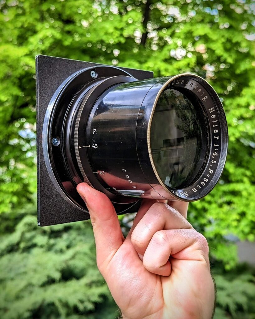 360mm f4.5 (novější mosazný typ, pre-WWII bez MC vrstev, 1933)
