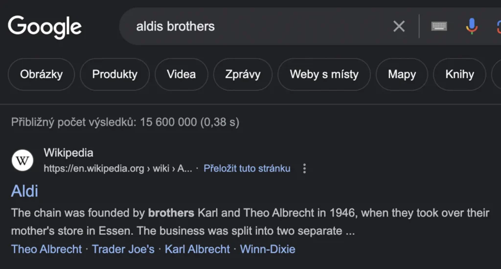 Aldis na Googlu