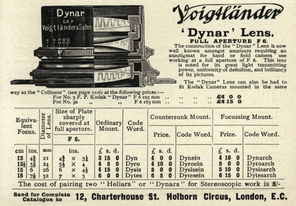 Telegrafické kódy pro Voigtländer Heliar (Dynar)